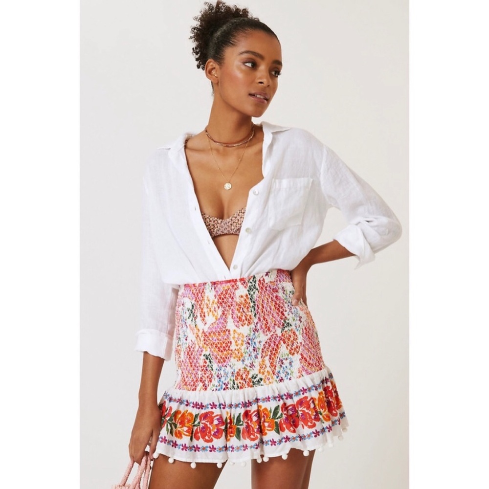 Fun Flirty Gorg FARM Rio Multicolor Floral Mini Skirt Pink, Orange, Green, White